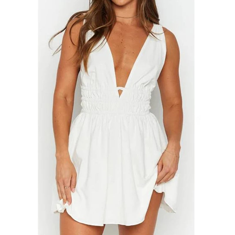 Dress Summer Deep V Neck Low Cut Sleeveless a Line Mini Dress Y2k Sundress Beach Party Clubwear