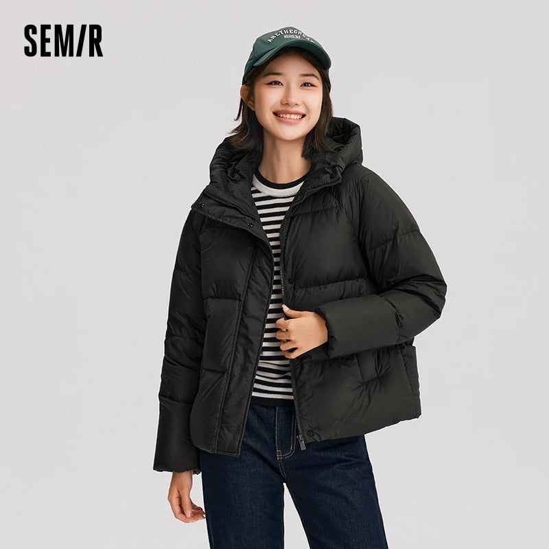 Down Jacket Color Loose Versatile Winter New Three-proof Hooded Puffer Coat Down Jacket