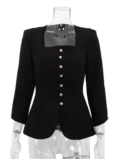 Autumn Square Collar Outwear Female Commute Cropped Long Sleeve Patchwork Cardigan Coat