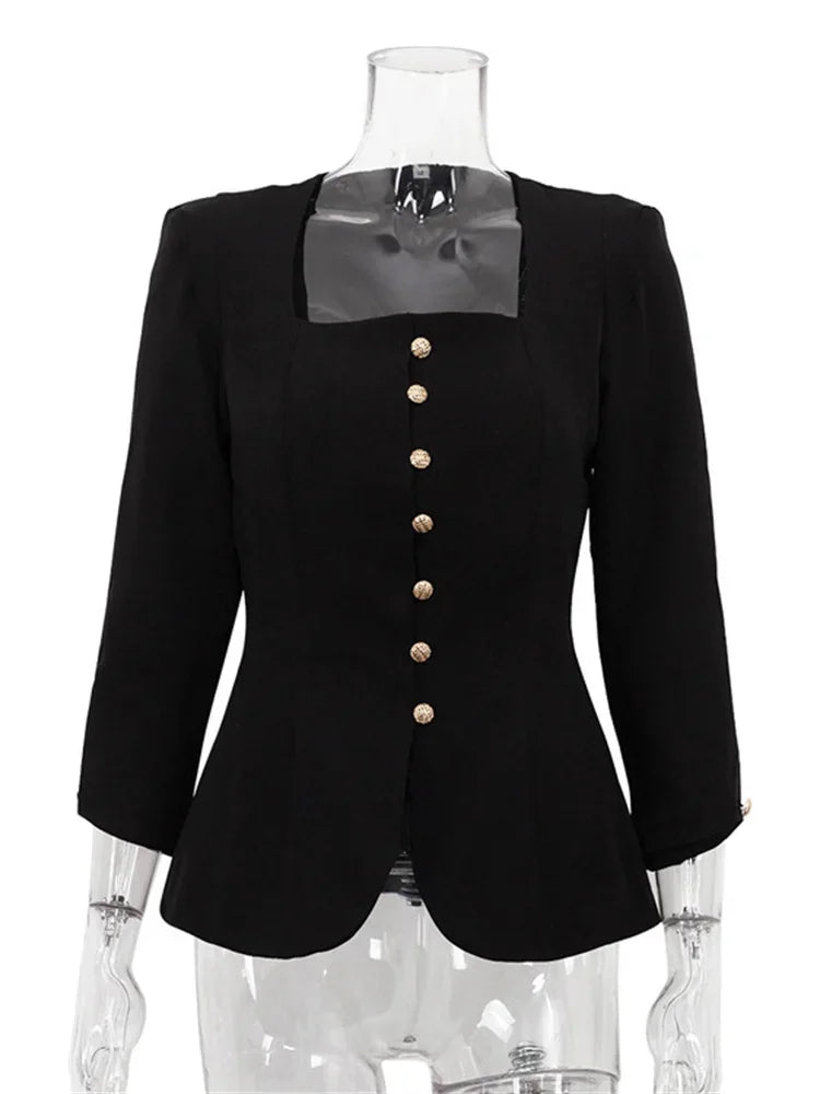 Autumn Square Collar Outwear Female Commute Cropped Long Sleeve Patchwork Cardigan Coat