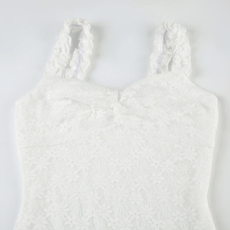 Floor-length Fishtail Dress White Lace Sleeveless Bodycon Maxi Dress Summer Clubwear