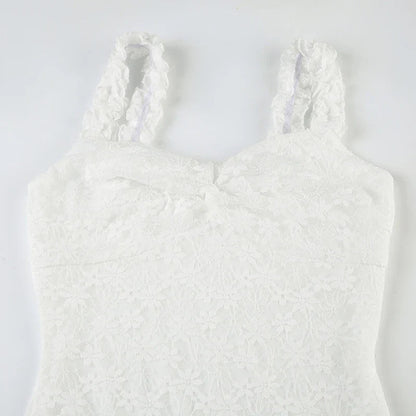 Floor-length Fishtail Dress White Lace Sleeveless Bodycon Maxi Dress Summer Clubwear