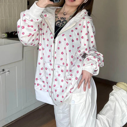 Y2k Print Zipper Hoodie Harajuku Loose Hooded Sweatshirts Oversized Cardigan Basic Thin Coats Autumn