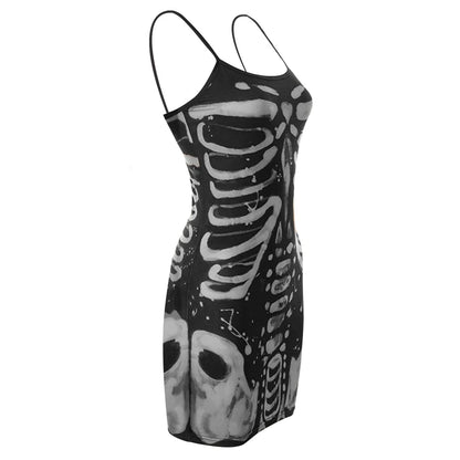Gothic Dress Summer Spaghetti Strap Sleeveless Bone Printed Mini Dresses Y2k Aesthetic Punk Graphic Dress