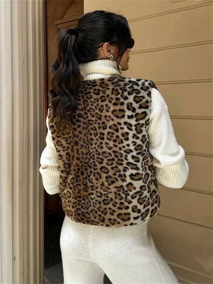 Leopard Printed V-neck Vestidos Coat Female Contrast Printed Cropped Top Loose Autumn Commute Outwear Cardigan
