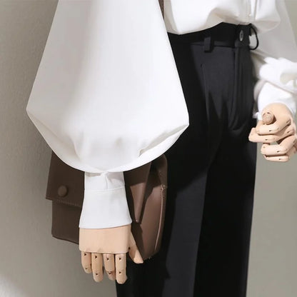 Woman Spring Autumn Style Blouses Shirt Lady Long Lantern Sleeve Stand Collar Loose Blusas Tops Df4847