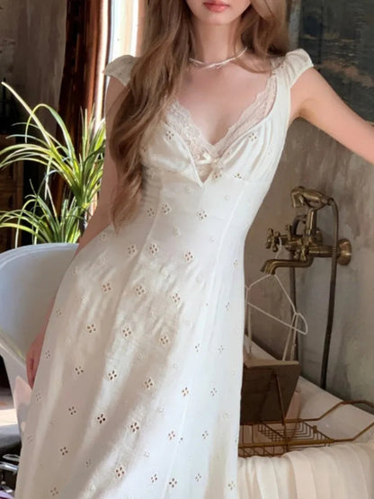 French Retro Midi Dress Summer Even Party Clothing Vneck Y2k Korean Sleeveless Dresses