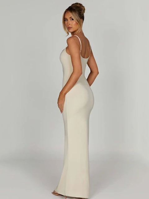 Spaghetti Strap Backless Bodycon Maxi Dress Slim Party Club Female Vesidos Street Evening Dress