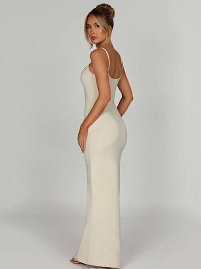Spaghetti Strap Backless Bodycon Maxi Dress Slim Party Club Female Vesidos Street Evening Dress