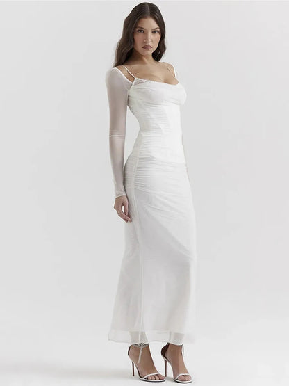 Sheer Long Sleeve Maxi Dress for Mesh Strapless Backless Club Party Long Dress New