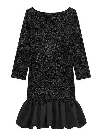 Sequined Patchwork Mini Dress Woman Backless Laceup Long Sleeve Oneck Short Vestidos Evening Party Dresses