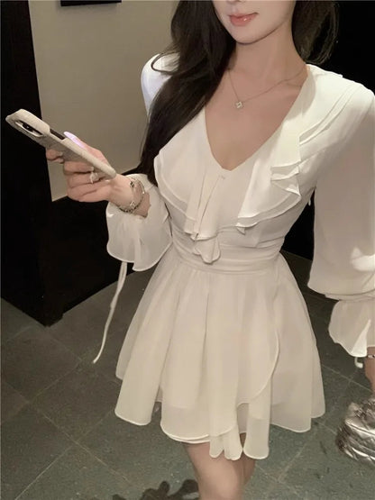 Wedding Party Evening Dresses Long Sleeve Ruffles Bandage Sweet Cocktail Mini Dress Birthday