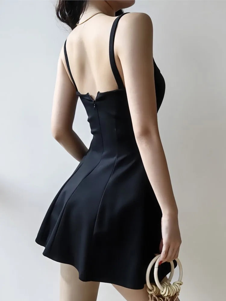 Mini Dress New Summer French Style Spaghetti Strap Aline Backless Vocation Beach Style Y2k Club Prom Vestidos