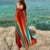 Slip Gradient Long Dress Satin Backless Cut Out Beach A-line Dresses Summer Lady Pleat Vacation Robes