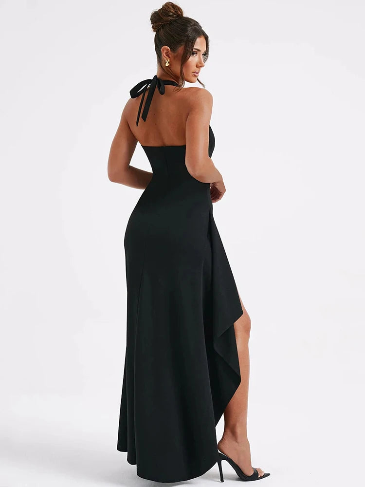 Deep V Neck Thigh High Split Maxi Dress Halter Sleeveless Backless Bodycon Club Party Long Dress New