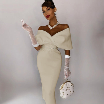 Off-shoulder Party Evening Formal Midi Dress