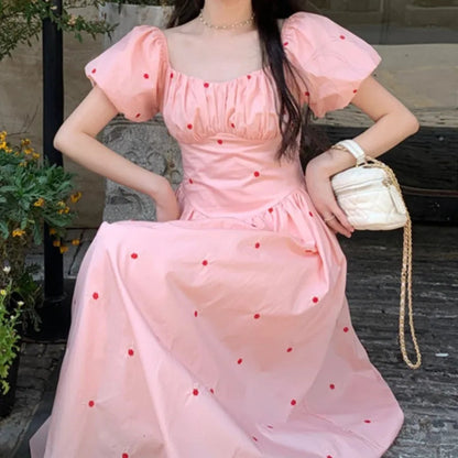 Fairy Midi Dress of Causal Puff Sleeve Party Dress Female One Piece Y2k Clothes