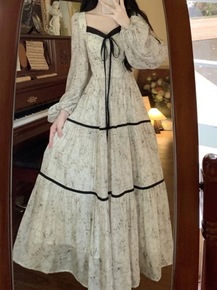 Print Midi Dress Spring Summer Aline Party Birthday Clothes Female Long Vestidos New