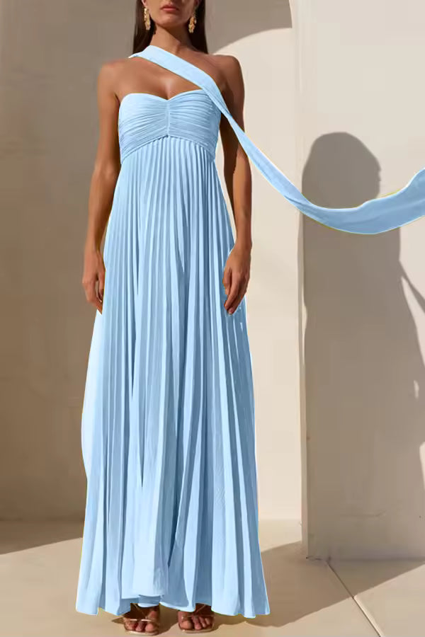 Bellke Green Pleated Strapless Maxi Dress