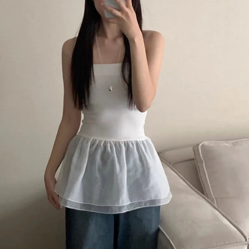Y2k Clothes Ruffles Mini Dresses Sleeveless Korean Vestidos Mujer Spring Summer Dress