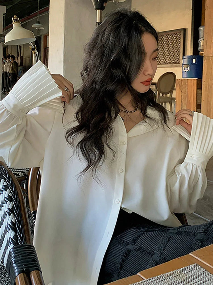 French Style Folds Shirts&blouses Tops Spring Autumn Blusas Mujer Camisas