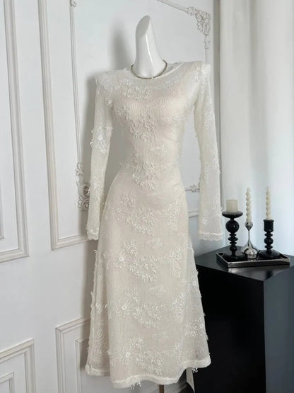 Autumn Spring New Twopiece Midi Dress Sets for Long Sleeve Slim Vestidos Evening Party Robe