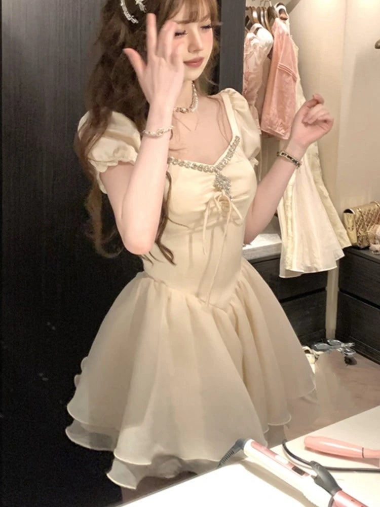 Princess Birthday Party Mini Dresses for Diamons Ball Gown A-line Korean One Piece Vestido Mujer