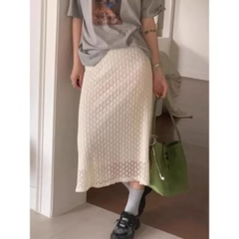 French Embroidered Hook Flower Half Length Summer New Aging Reduction High Waist Hip Wrapping Lace Skirts
