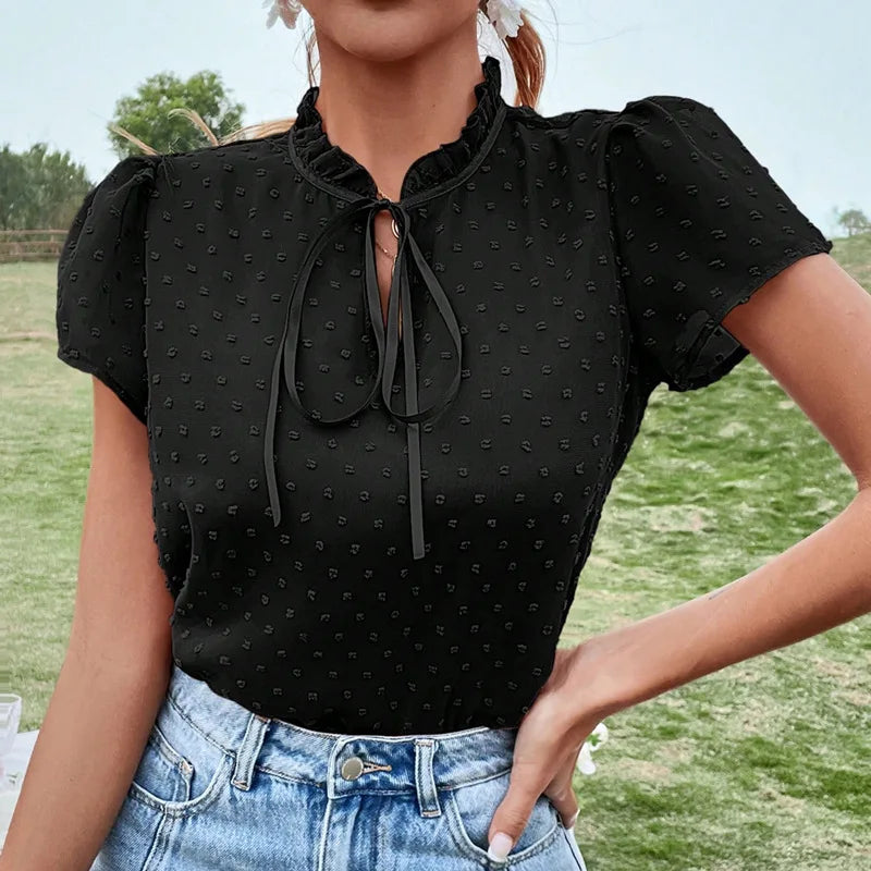 Summer Office Bow Tie Collar Blouse