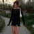 Lyegns O Neck Ribbed Knit Long Sleeve Ruffles Mini Dress Fall Y2k Evening Dress