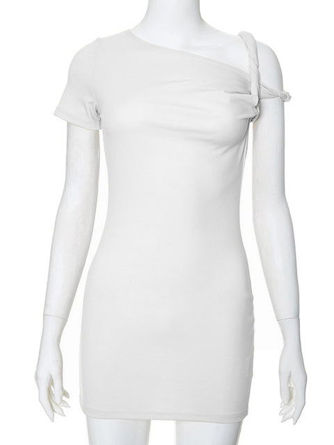 Off-shoulder Bandage Summer Mini Dress for One-shoulder Slim Patchwork Y2k Dress Female Mini Dress