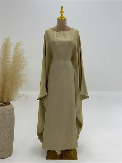Autumn Loose Shiny Maxi Dress ’s Butterfly Batwing Long Sleeve Muslim Clothes Party Dress Female Long Dress New