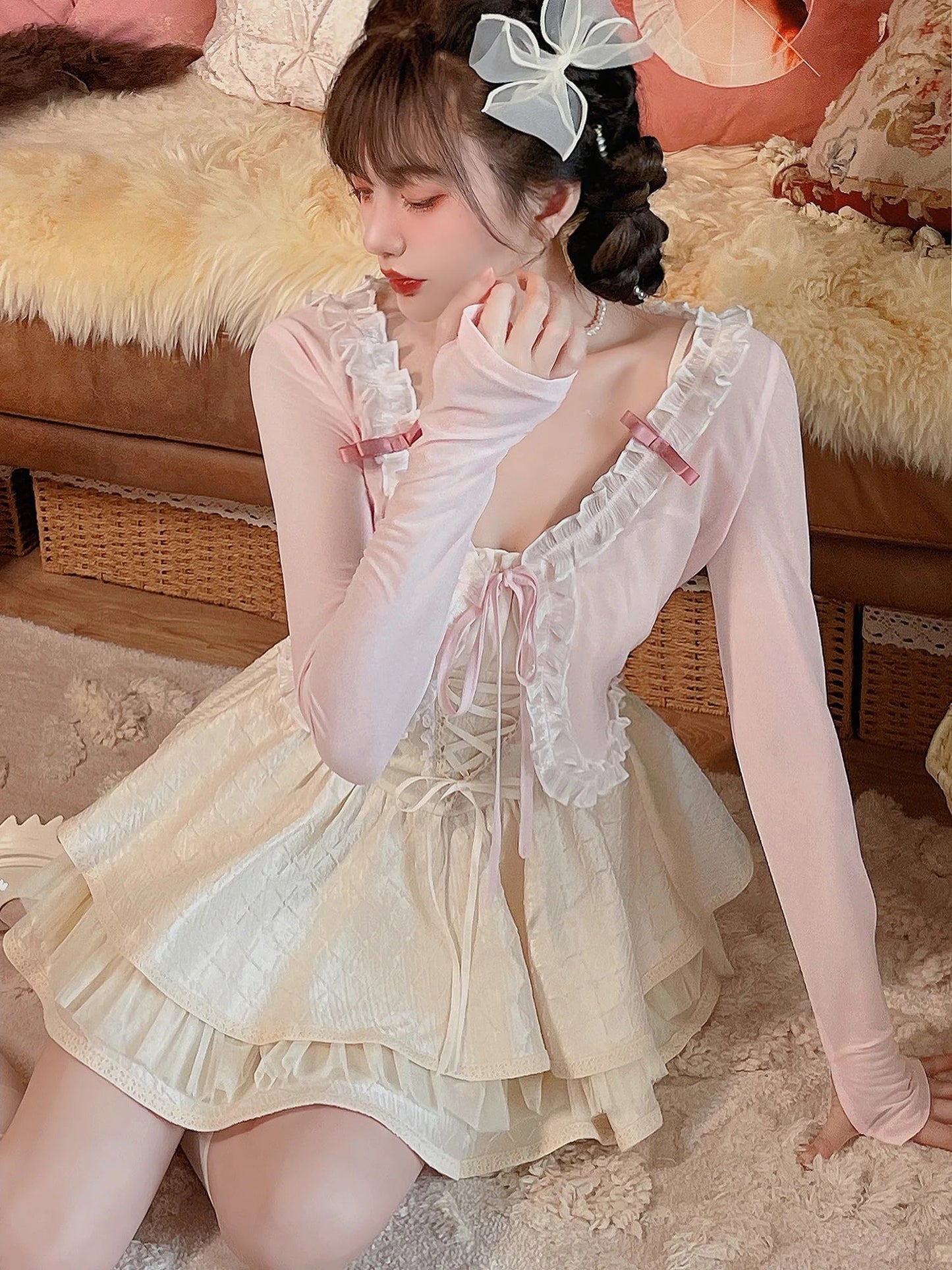 Blouses Allmatch Fungus Edge Chiffon Tender Summer Style Sunscreen Loose Outerwear