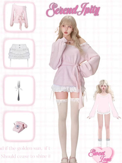 Kawaii Pink Mini Dress With Hooded Lace Japanese Short Party Dress Female One Piece Dress Koreean Autumn