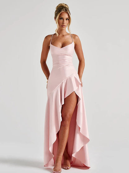 Satin Split Spaghetti Maxi Dress