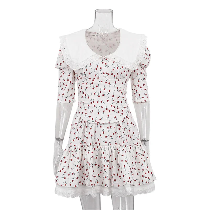 Summer Printed Patchwork Mini Dress Female Vneck Short Sleeve Slim Party Dress Gown for Dress