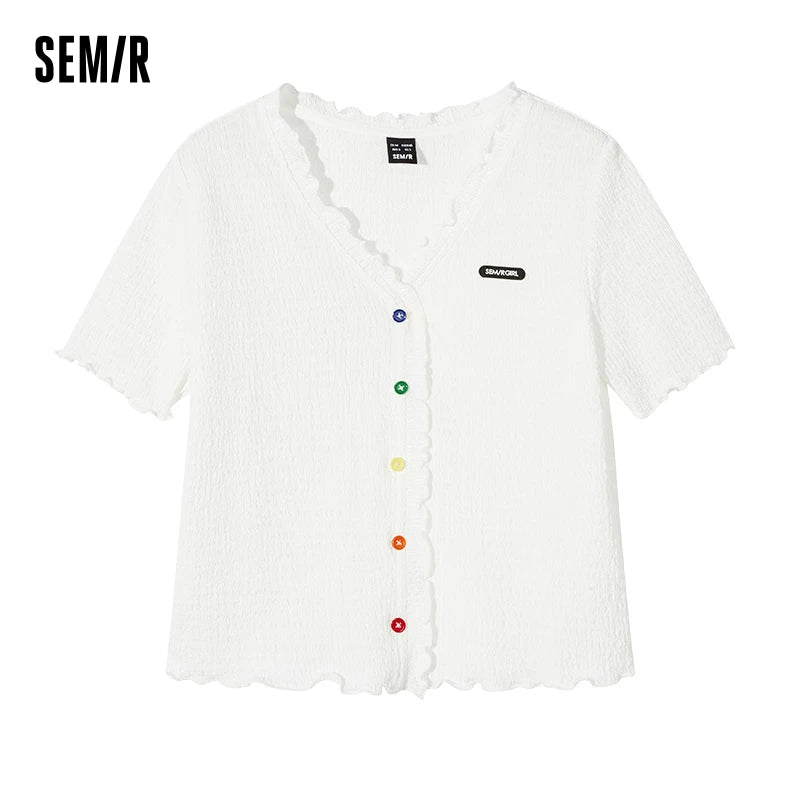 Short-sleeved T-shirt Short Textured Earrings Summer New Tight Knitted Cardigan Coat Tops