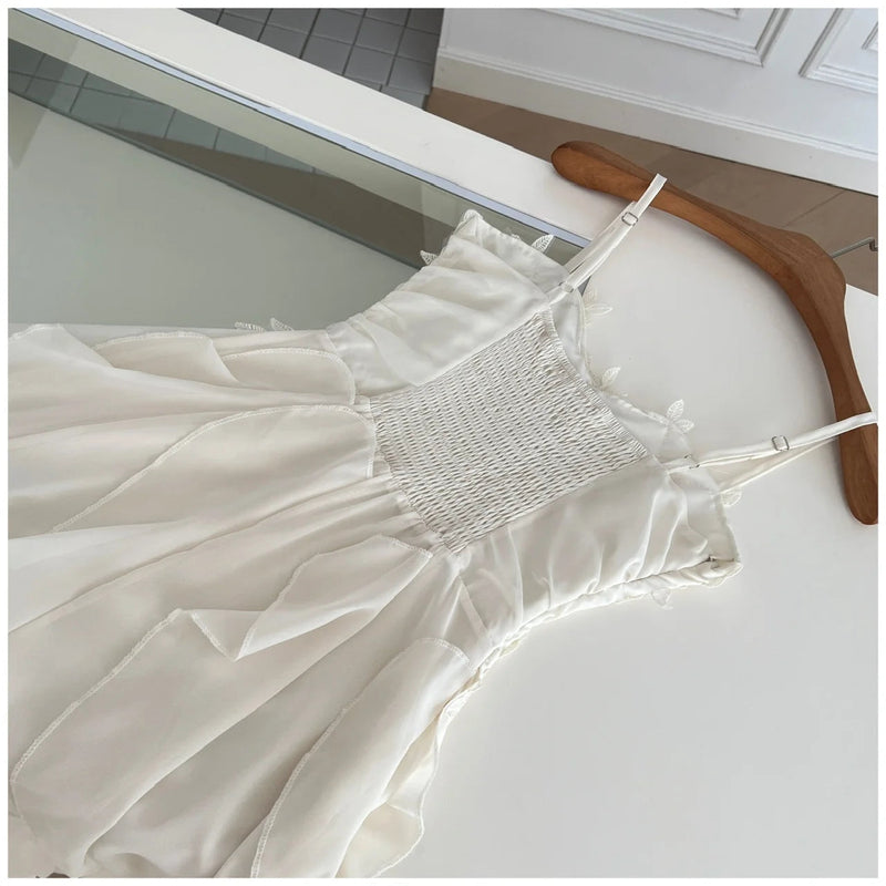 Korean Sweet Fairycore Long Dresses for Spaghetti Strap Ruffles Princess Party Dress Summer Slim Waist Vestidos