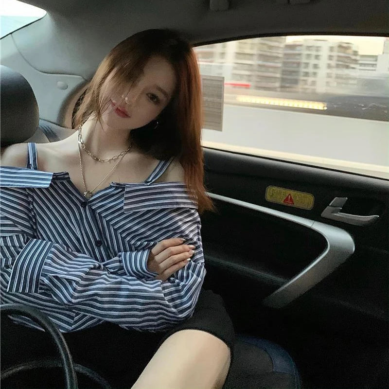 Slash Neck Mini Dress Korean Striped Patchwork Hip Wrap Dresses Long Sleeve Bodycon Design Vestidos New