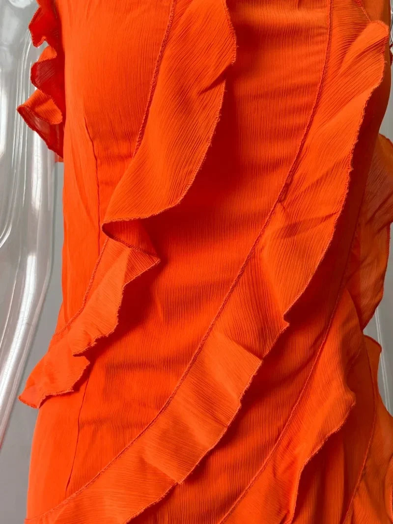 Long Dresses Spring Summer Strapless High Waist Backless Ruffles Bandage Formal Evening Party Dress