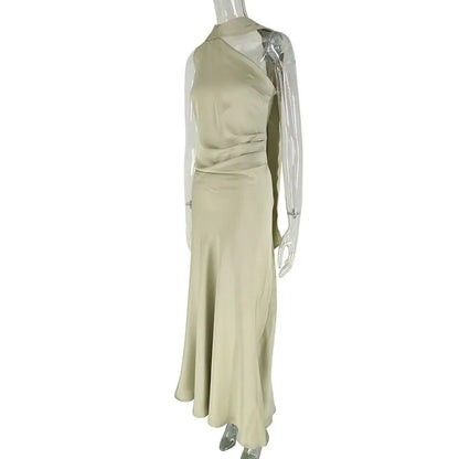 New Maxi Dresses Summer Sleeveless Off Shoulder Slim Dress High Street Club Lady Folds Dresses