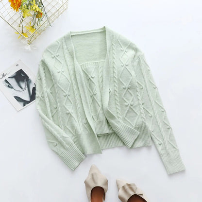 Knitted Short Cardigan Suspender Jacket Sweater Slim Autumn and Winter Sweater Jacket Twopiece Suit