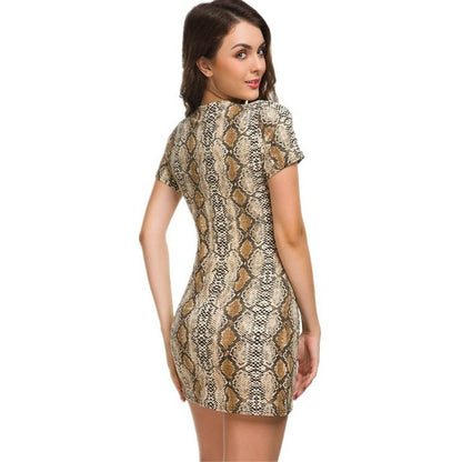 Leopard Print Slim Mini Dresses V-neck Lace Patchwork Package Hip Bodycon Dress Vestidos