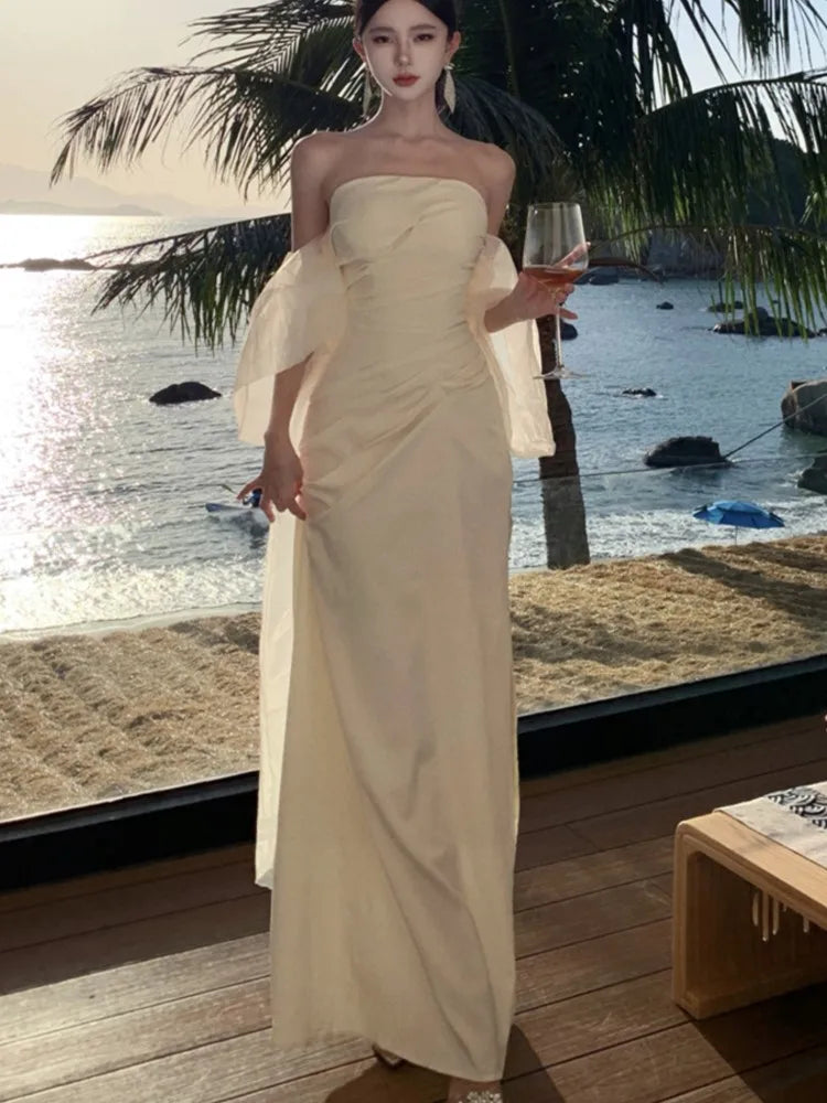 Wedding Long Dresses for Strapless Bodycon Mermaid Evening Party Dress Slim Prom Robe Korean Vestido Mujer