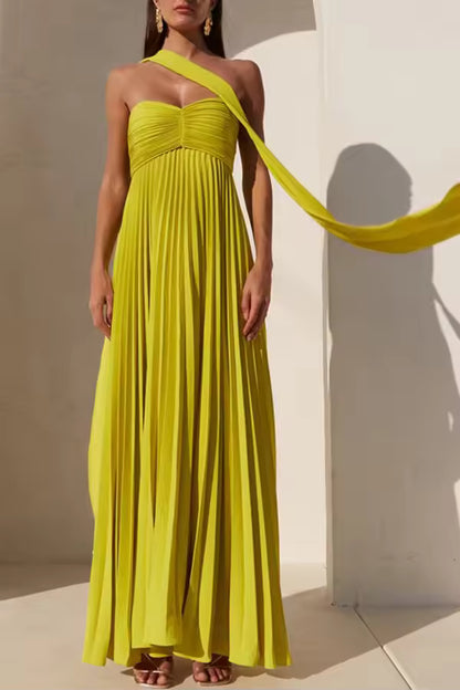 Bellke Green Pleated Strapless Maxi Dress