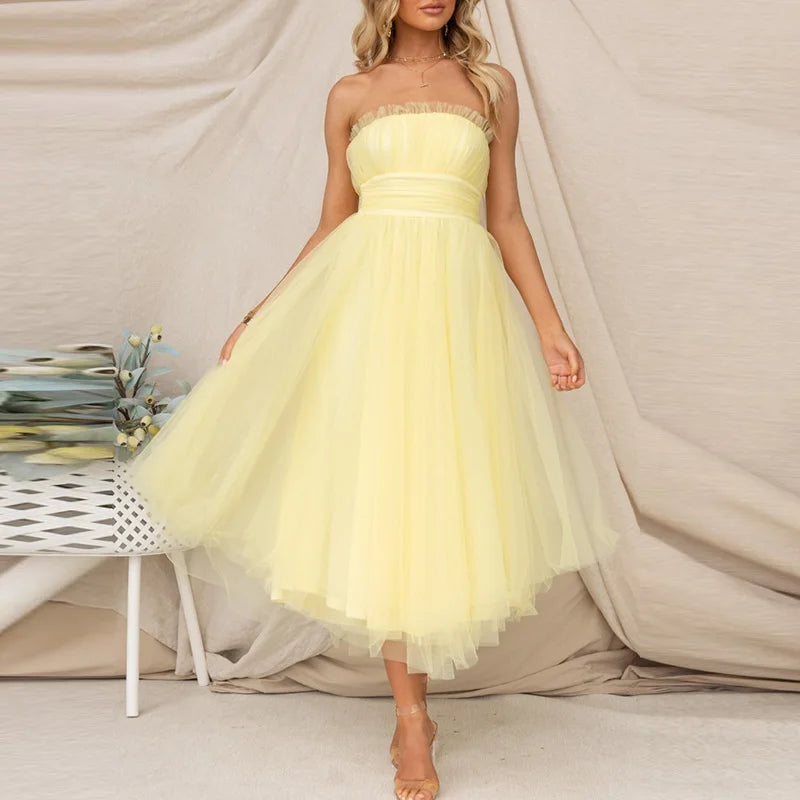 Bralette Mesh Long Dress Summer Hight Waist Princess Dress Sleeveless Party Evening Dresses