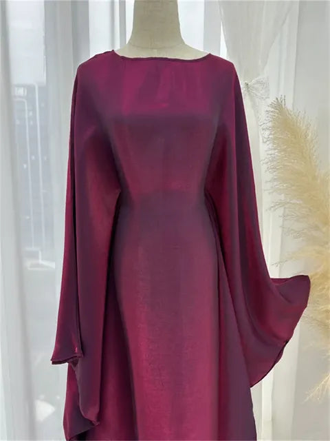 Autumn Loose Shiny Maxi Dress ’s Butterfly Batwing Long Sleeve Muslim Clothes Party Dress Female Long Dress New