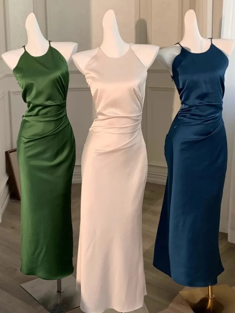 Long Dresses Ruffles Blue Evening Dress Slim Fit Whit Canisole Green Mermaid Vestidos