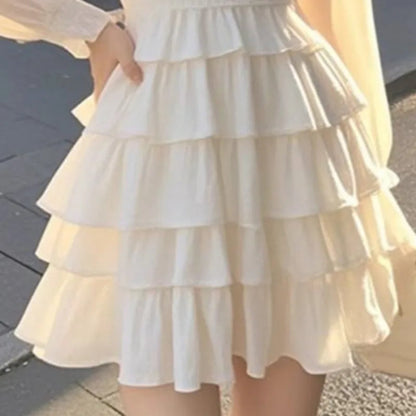 Sweet Ruffles Dresses White Korean Square Neck Mini Dress Aline Simple Vestidos Mujer