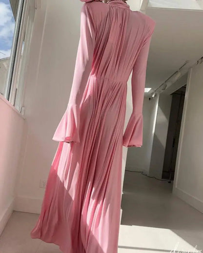 Hollow Flower Long Sleeve Maxi Dress